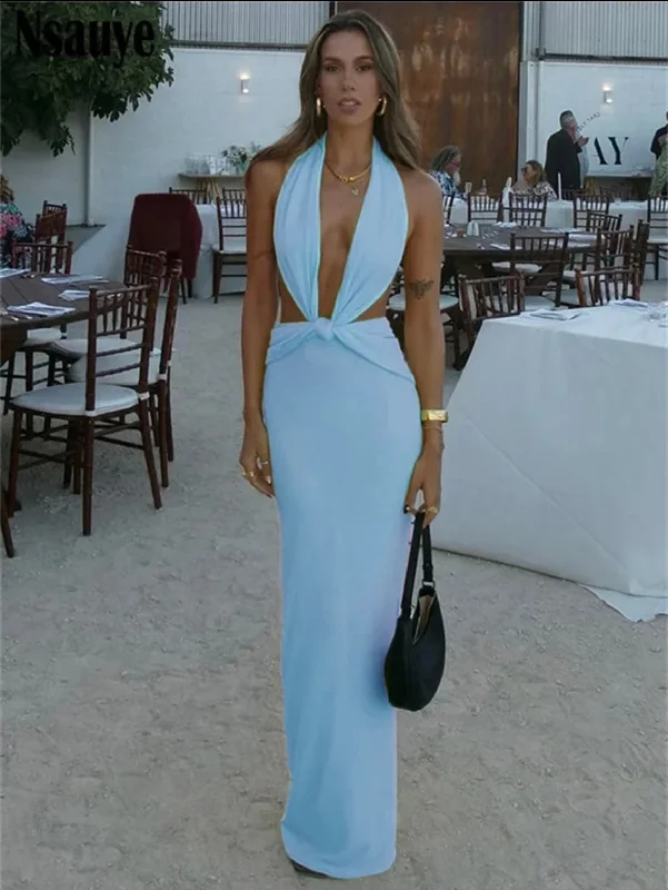 Plus-size women’s prom dress for formal events -Rezy Statement Knot Dress in Sky Blue
