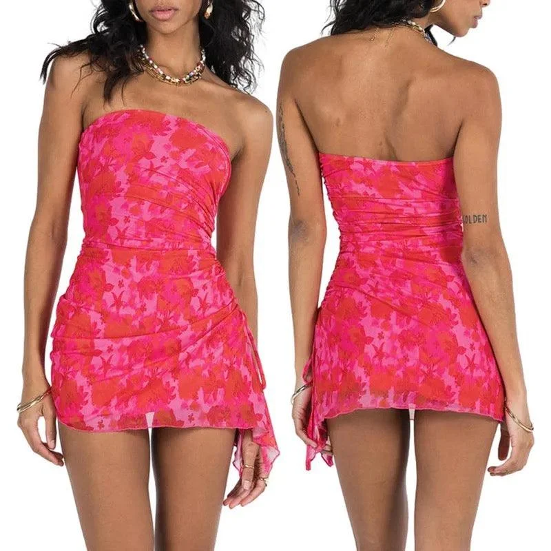Women’s one-shoulder prom dress for modern elegance -Ruby Ruched Tube Dress in Pink Women’s one-shoulder prom dress for modern elegance -Ruby Ruched Tube Dress in Pink