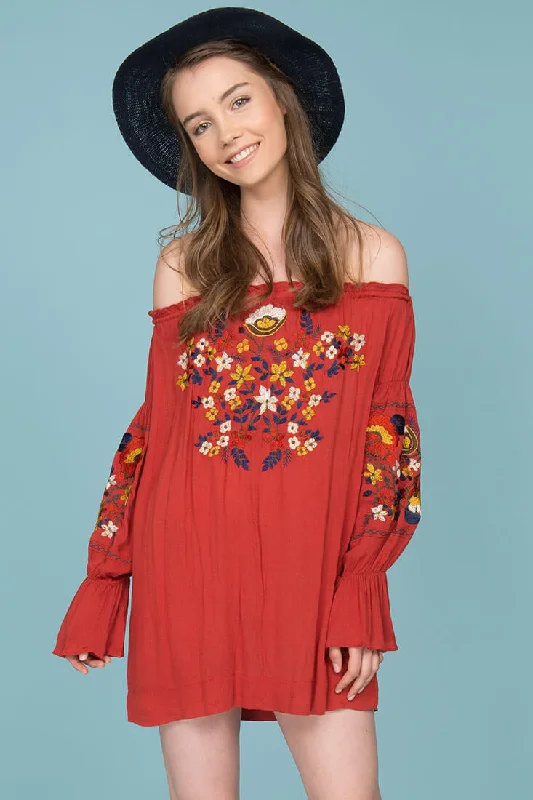 Day dress with circular hem for flattering shape -Saige Floral Day Dress Rust