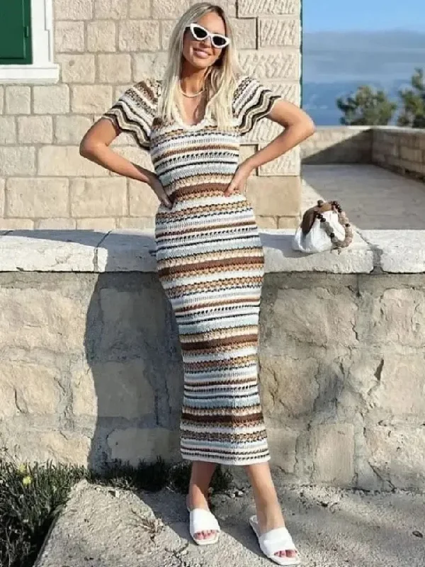 Day dress with tiered ruffles for extra volume -Siya Luxe Soft Knit Holiday Dress