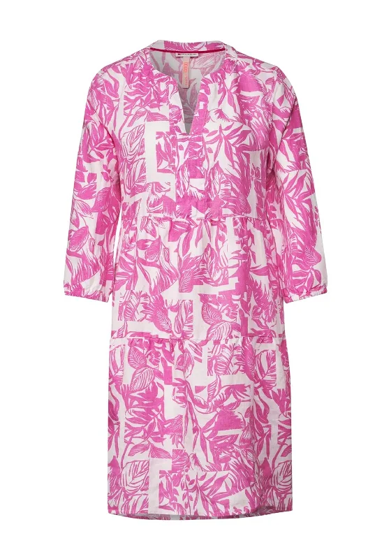 Women's wrap dresses with wedding guest attire-Street One Leaf Print Linen Tunic Dress, Light Oasis Pink Women's wrap dresses with wedding guest attire-Street One Leaf Print Linen Tunic Dress, Light Oasis Pink