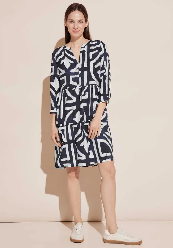 Women's wrap dresses with mom-themed accessories-Street One Printed Tunic Dress, Deep Blue Women's wrap dresses with mom-themed accessories-Street One Printed Tunic Dress, Deep Blue