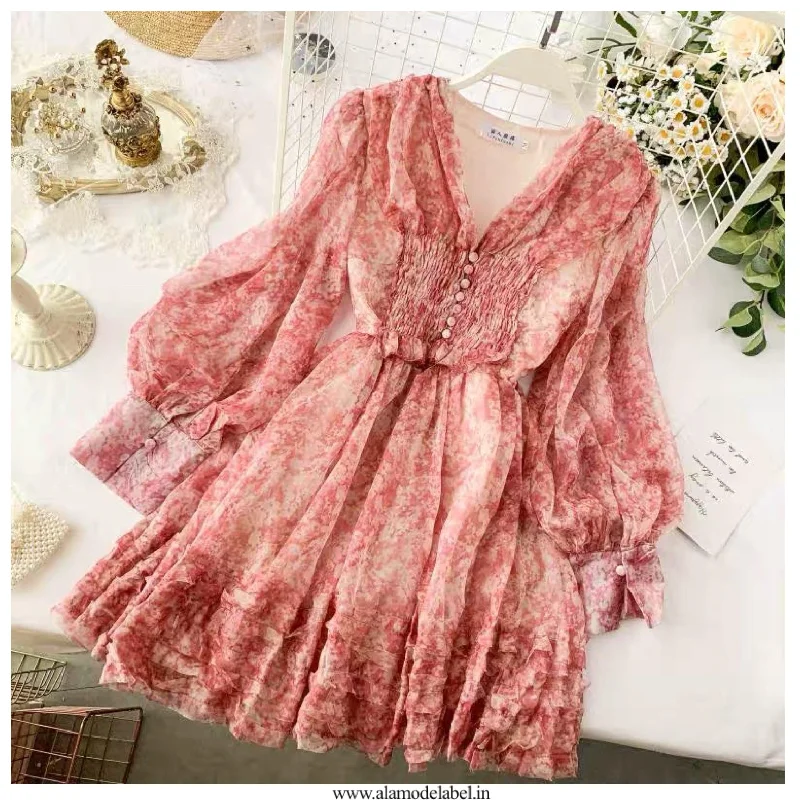 Women’s high-neck prom dress for a stylish effect -Tennah Floral Dress