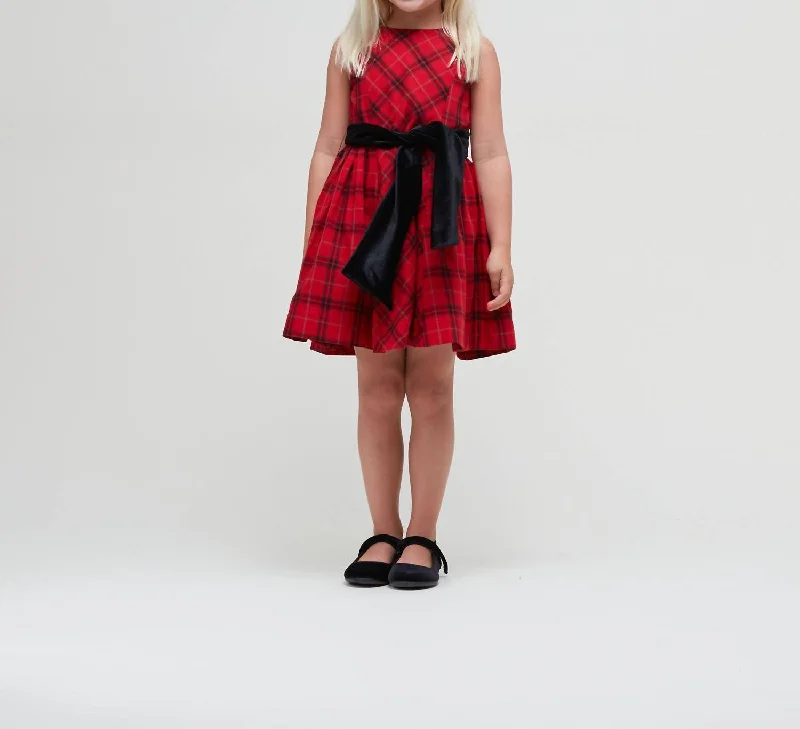 Day dress with satin ribbon for added elegance -Velvet Bow Holiday Dress In Red