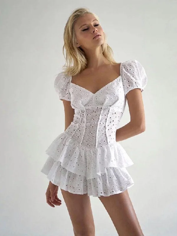 Women’s high-neck prom dress for a stylish effect -Wetzel Eyelet Dress