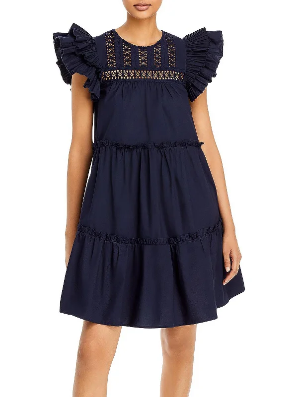 Wrap dresses for summer vacations-Womens Eyelet Above Knee Tunic Dress