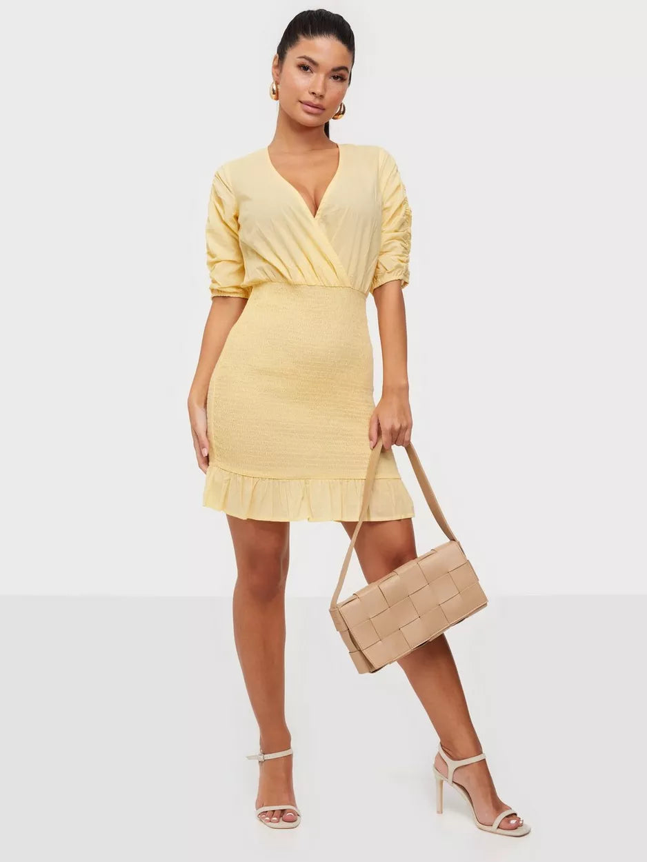 Women’s strapless glitter prom dress for dazzling look -Yellow Smock Bottom Dress
