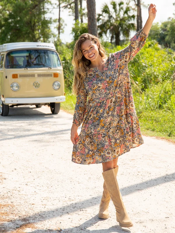 Wrap dresses for summer formal events-Anita Tunic Dress - Tan Orange Floral