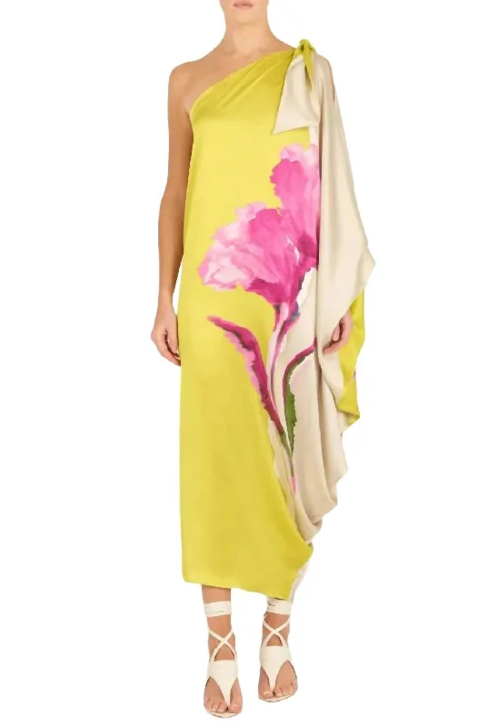 Wrap dresses for summer fashion show wedding fashion trends-Crema Tunic Dress In Chartreuse Beige Flower Wrap dresses for summer fashion show wedding fashion trends-Crema Tunic Dress In Chartreuse Beige Flower