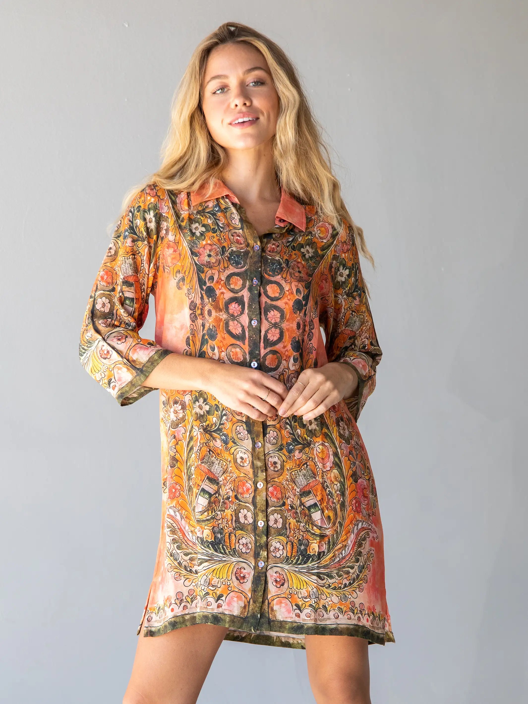 Women's wrap dresses with cocktail-inspired outfits-Fiona Tunic Dress - Coral Floral Women's wrap dresses with cocktail-inspired outfits-Fiona Tunic Dress - Coral Floral