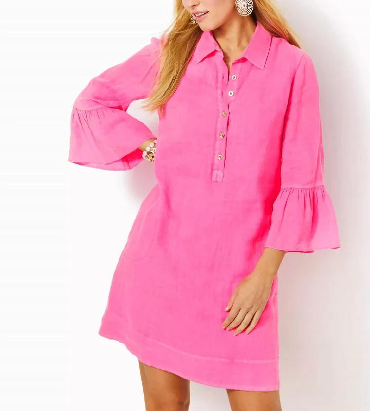 Wrap dresses for summer concert wedding attire-Jazmyn Linen Tunic Dress In Roxie Pink Wrap dresses for summer concert wedding attire-Jazmyn Linen Tunic Dress In Roxie Pink