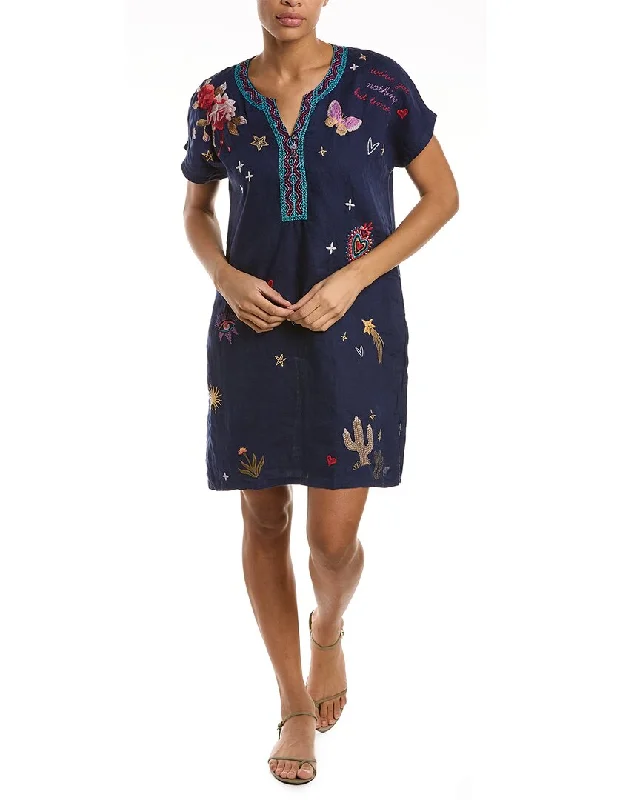 Wrap dresses for summer evening wedding attire-Johnny Was Monroe Linen Tunic Dress