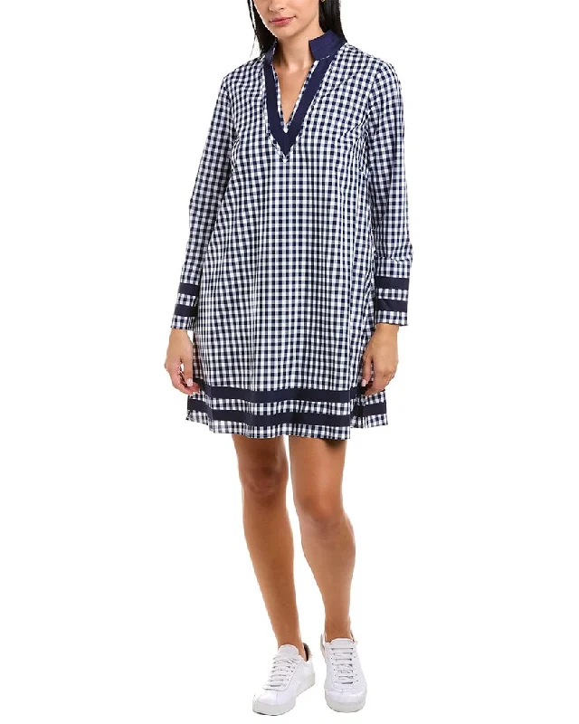 Women's wrap dresses with sports-inspired accessories-Sail to Sable Gingham A-Line Tunic Dress Women's wrap dresses with sports-inspired accessories-Sail to Sable Gingham A-Line Tunic Dress