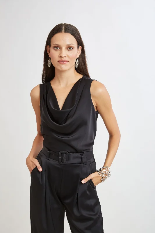 Women’s doll dress with bow tie at waist -Satin Cowl Top