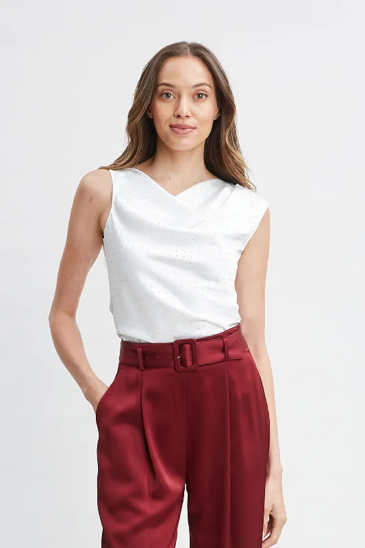 Women’s doll dress with structured silhouette -Satin Crystal Cowl Top