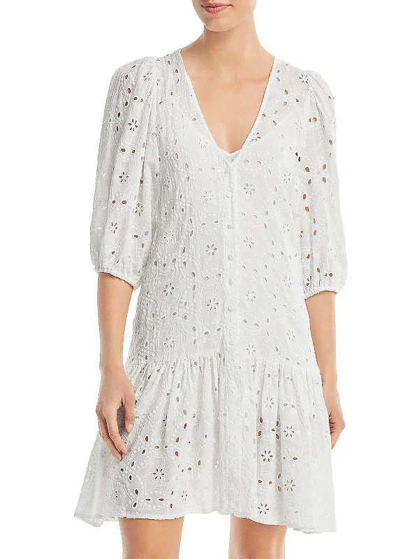 Women's wrap dresses with beach wedding-inspired fashion trends-Womens Lace Button-down Tunic Dress Women's wrap dresses with beach wedding-inspired fashion trends-Womens Lace Button-down Tunic Dress