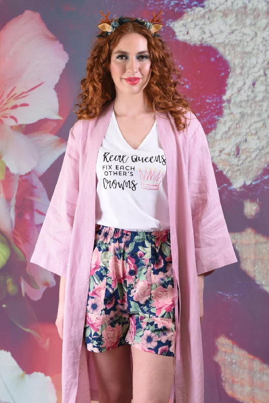 Cocktail dress with sequins for glamour -Casey Linen Robe - Pink