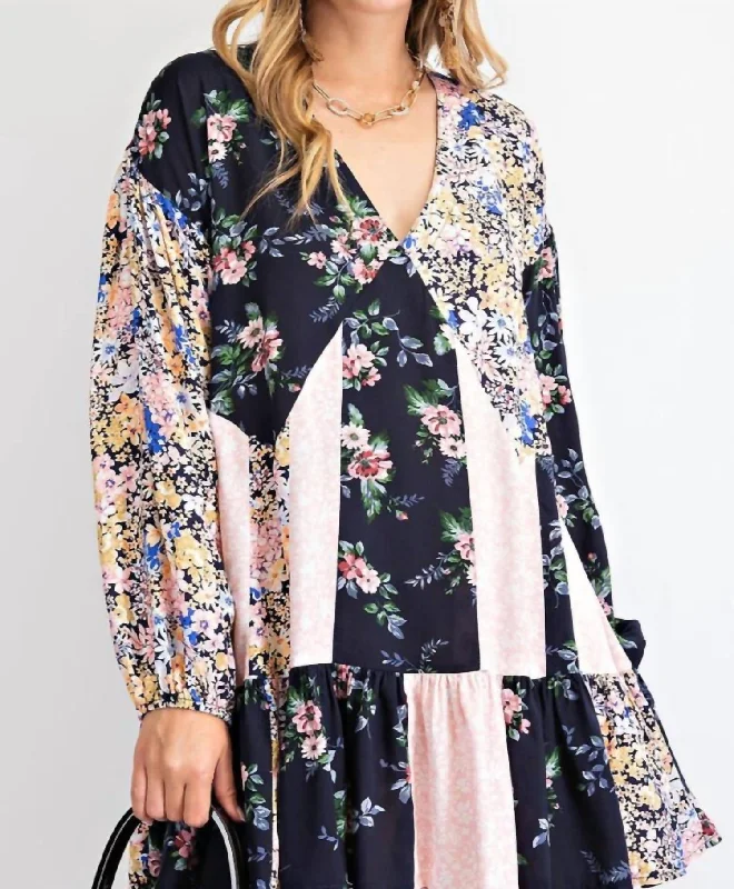 Women's wrap dresses with wedding guest-inspired fashion styles-Floral Printed Tunic Dress In Multicolor Women's wrap dresses with wedding guest-inspired fashion styles-Floral Printed Tunic Dress In Multicolor