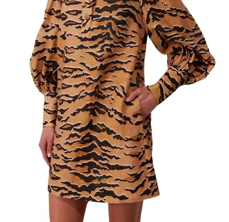Women's wrap dresses with fashion show-inspired wedding fashion trends-Matchmaker Tunic Dress In Tan Tiger Women's wrap dresses with fashion show-inspired wedding fashion trends-Matchmaker Tunic Dress In Tan Tiger