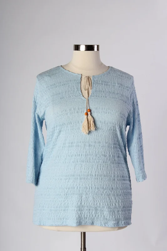 Women’s doll dress with long flowy sleeves -Tassled Baby Blue Top