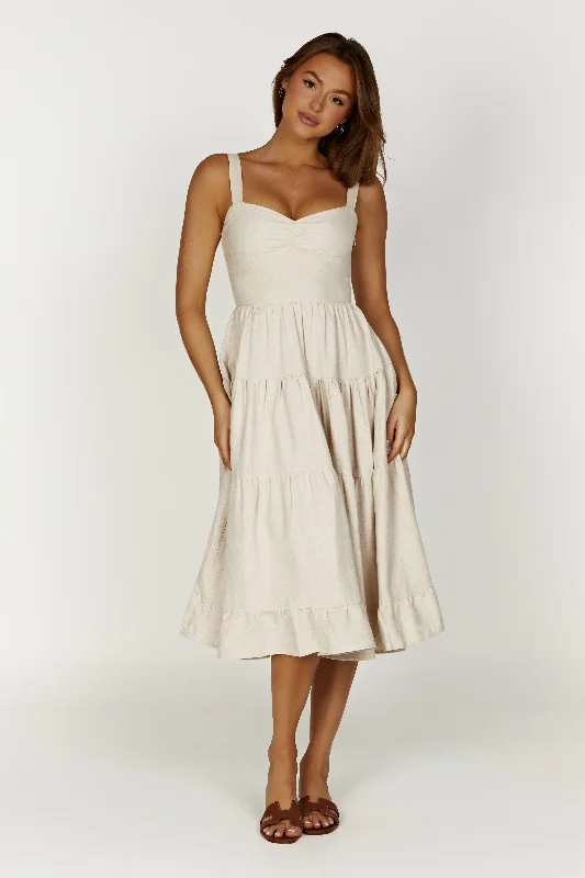 Women’s strapless party dress for glamorous evenings -Adriana Linen Midi Dress - Natural Women’s strapless party dress for glamorous evenings -Adriana Linen Midi Dress - Natural