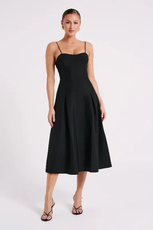 Women’s lace party dress for a fashionable look -Alaina A-Line Midi Dress - Black