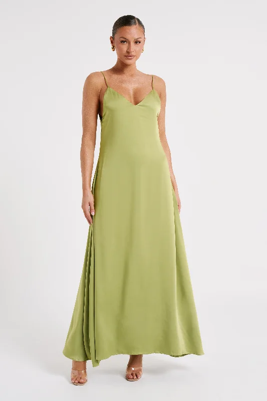 Women’s floral party dress for garden events -Beatrice Flowy Maxi Dress - Parakeet Green Women’s floral party dress for garden events -Beatrice Flowy Maxi Dress - Parakeet Green