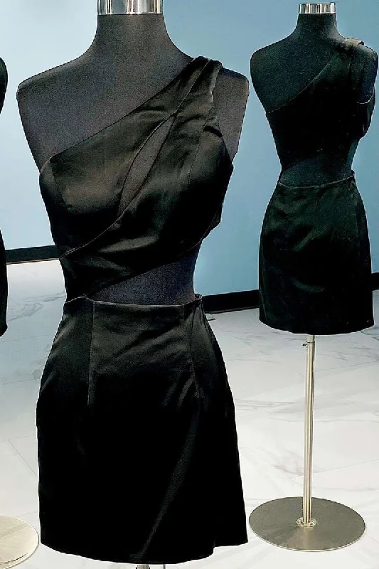 Women’s chic party dress with modern silhouette -Black One-Shoulder Keyhole Short Homecoming Dress gh1231 Women’s chic party dress with modern silhouette -Black One-Shoulder Keyhole Short Homecoming Dress gh1231