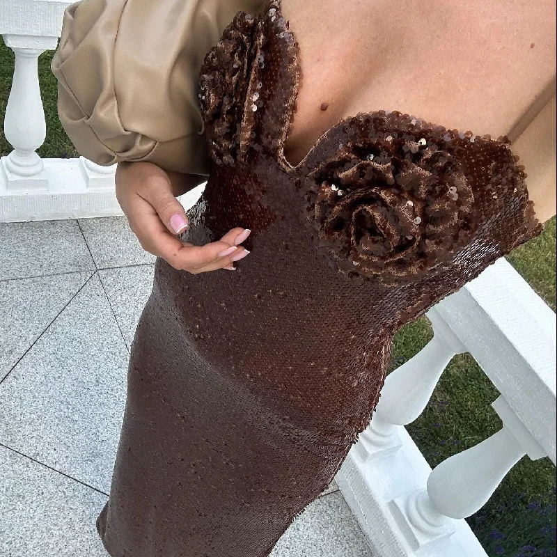 Women’s elegant party dress for birthday parties -Brown Sugar Sequined Maxi Dress