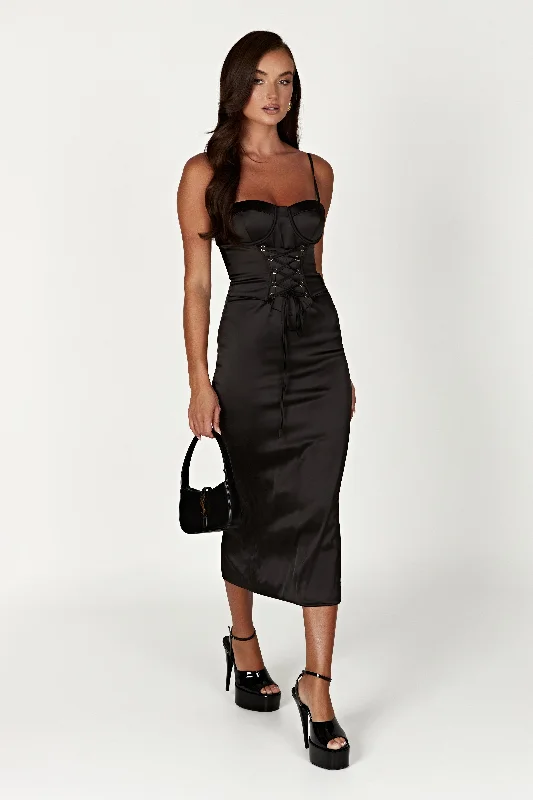 Classic women’s black party dress for any occasion -Camelia Corset Midi Dress - Black Classic women’s black party dress for any occasion -Camelia Corset Midi Dress - Black