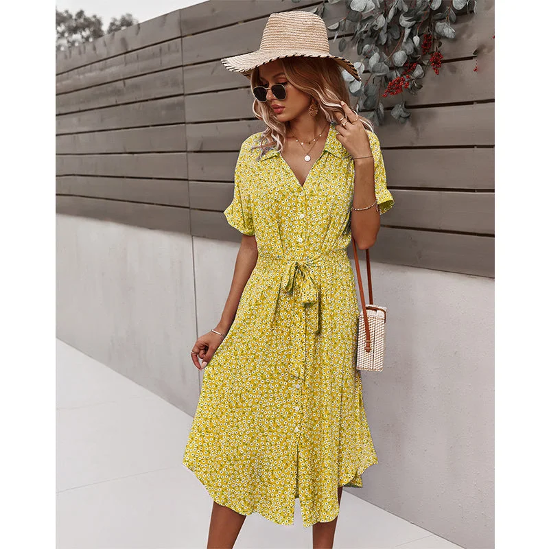 Women’s cocktail party dress with sheer sleeves -Casual Short Sleeve  Floral Dress