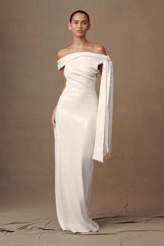 Chic women’s dress for a summer cocktail party -Catarina Sequin Maxi Dress - White