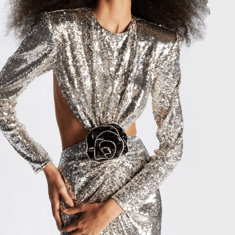 Women’s sparkly party dress for holiday events -Cest la Vie Sequined Maxi Dress