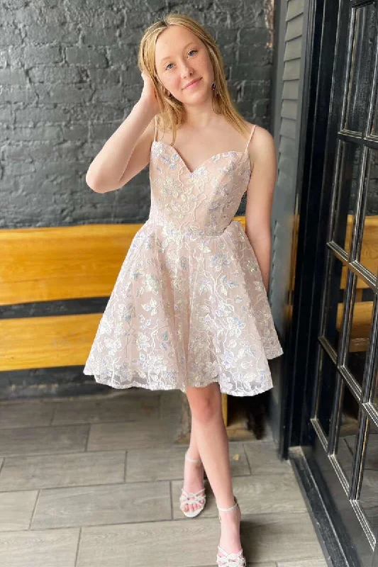 Elegant women’s dress with tulle overlay for parties -Cream Lace Appliques A-Line Short Party Gown gh1247 Elegant women’s dress with tulle overlay for parties -Cream Lace Appliques A-Line Short Party Gown gh1247