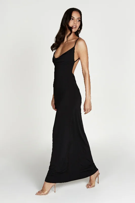 Sexy women’s party dress with split thigh -Darcy Cowl Maxi Dress With Low Back - Black Sexy women’s party dress with split thigh -Darcy Cowl Maxi Dress With Low Back - Black