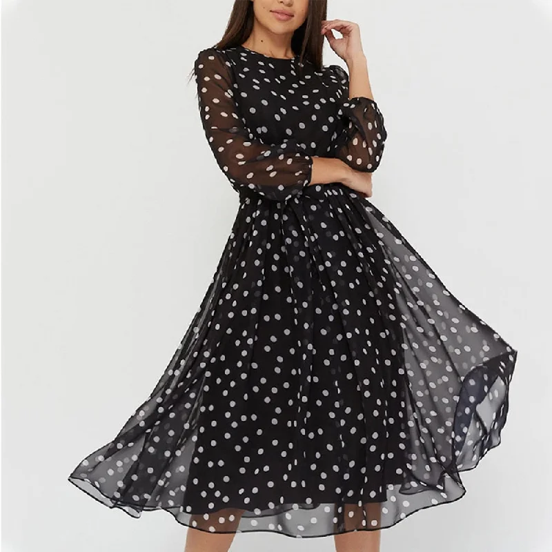 Women’s dress with lace and sequin combo for parties -Elegant O-neck Party Dress