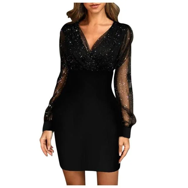 Women’s party dress with velvet fabric -Women Elegant Sequins Dress