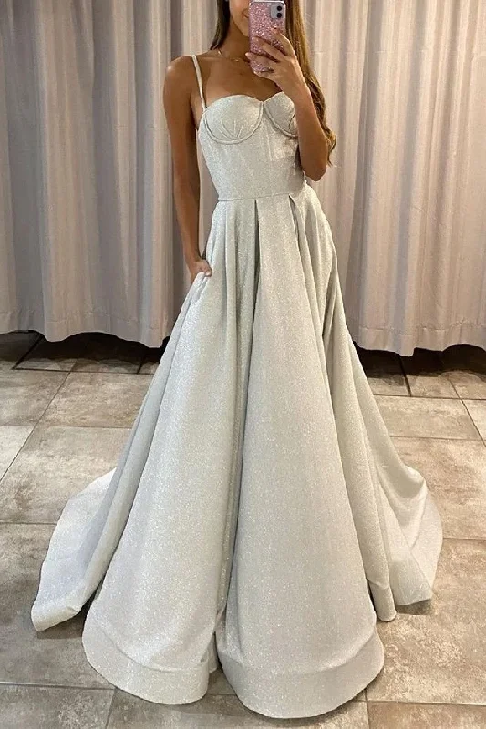 Women’s party dress with structured bodice design -Glitter Spaghetti Straps Sweetheart Long Prom Dress With Pockets gh2400 Women’s party dress with structured bodice design -Glitter Spaghetti Straps Sweetheart Long Prom Dress With Pockets gh2400