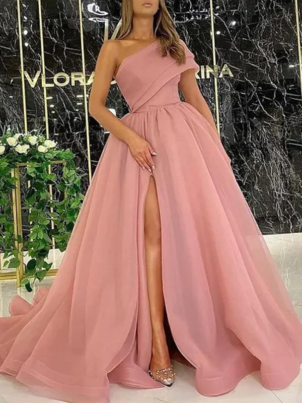 Trendy women’s party dress with sheer details -Gorgeous Pink Ball Gown Organza Ruffles One-Shoulder Sleeveless Sweep/Brush Train Dresses gh2267 Trendy women’s party dress with sheer details -Gorgeous Pink Ball Gown Organza Ruffles One-Shoulder Sleeveless Sweep/Brush Train Dresses gh2267