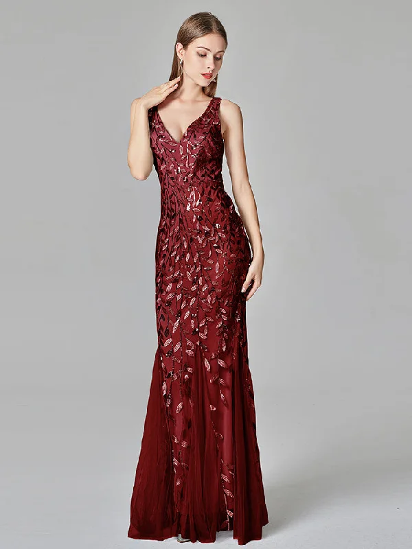Women’s elegant party dress with tulle skirt -Elegant V Collar Dress