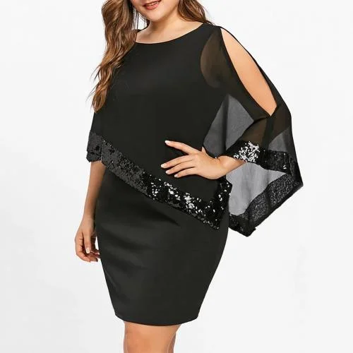 Women’s elegant party dress for birthday parties -Sequins Patchwork Dress