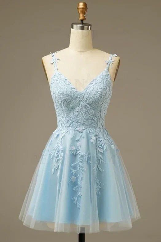 Women’s bodycon party dress for a night out -Light Blue Appliques A-line Short Homecoming Dress gh1194 Women’s bodycon party dress for a night out -Light Blue Appliques A-line Short Homecoming Dress gh1194