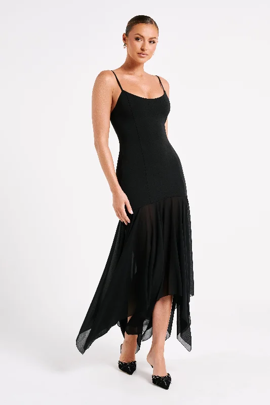 Women’s party dress with lace-up back -Minka Chiffon Maxi Dress - Black