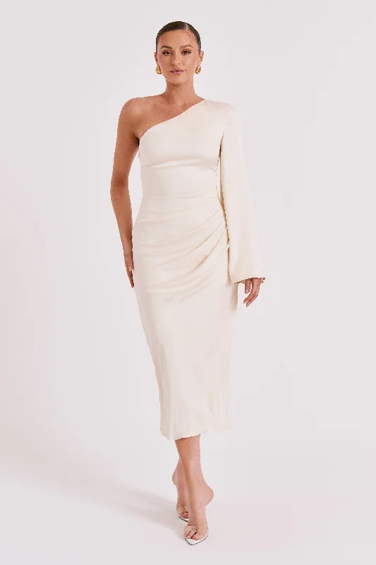 Women’s sparkling party dress with sequins and beads -Nyomi One Shoulder Maxi Dress - Ivory Women’s sparkling party dress with sequins and beads -Nyomi One Shoulder Maxi Dress - Ivory