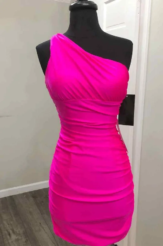 Chic women’s party dress with bow detail -One Shoulder Hot Pink Tight Homecoming Dress gh1201 Chic women’s party dress with bow detail -One Shoulder Hot Pink Tight Homecoming Dress gh1201