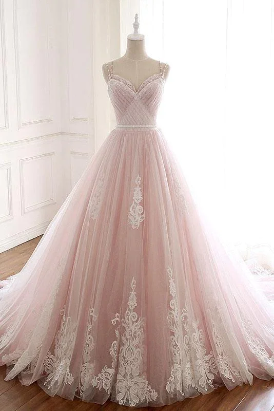 Affordable women’s party dress for casual parties -Pink Tulle Prom Dresses with Lace Appliques, A Line Formal Evening Party Dresses gh2272 Affordable women’s party dress for casual parties -Pink Tulle Prom Dresses with Lace Appliques, A Line Formal Evening Party Dresses gh2272