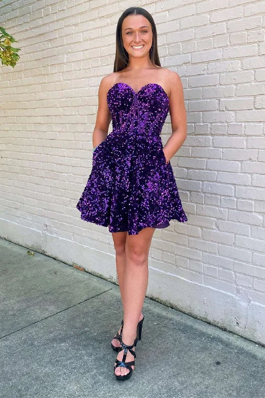 Sexy black women’s party dress for a night out -Purple Sequin Sweetheart A-Line Short Homecoming Dress gh1274 Sexy black women’s party dress for a night out -Purple Sequin Sweetheart A-Line Short Homecoming Dress gh1274