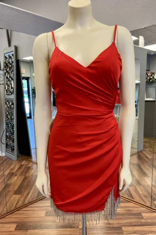 Stylish women’s party dress for summer nights -Red V-Neck Ruched Fringe Short Homecoming Dress gh1283 Stylish women’s party dress for summer nights -Red V-Neck Ruched Fringe Short Homecoming Dress gh1283