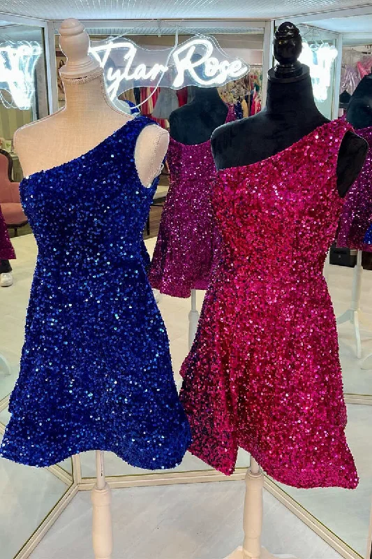 Sexy women’s party dress for a fun night out -Sequin One-Shoulder A-Line Short Cocktail Gown gh1218 Sexy women’s party dress for a fun night out -Sequin One-Shoulder A-Line Short Cocktail Gown gh1218
