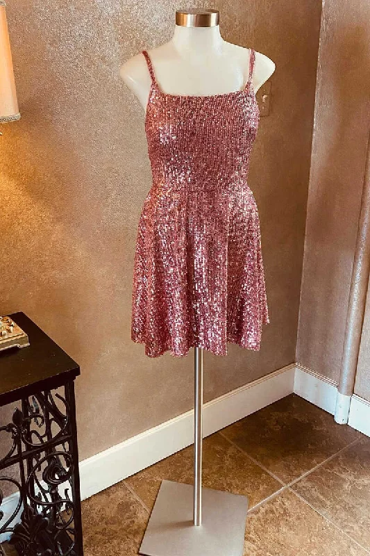 Women’s satin dress for elegant evening parties -Sequin Square Neck Backless Short Homecoming Dress gh1323 Women’s satin dress for elegant evening parties -Sequin Square Neck Backless Short Homecoming Dress gh1323